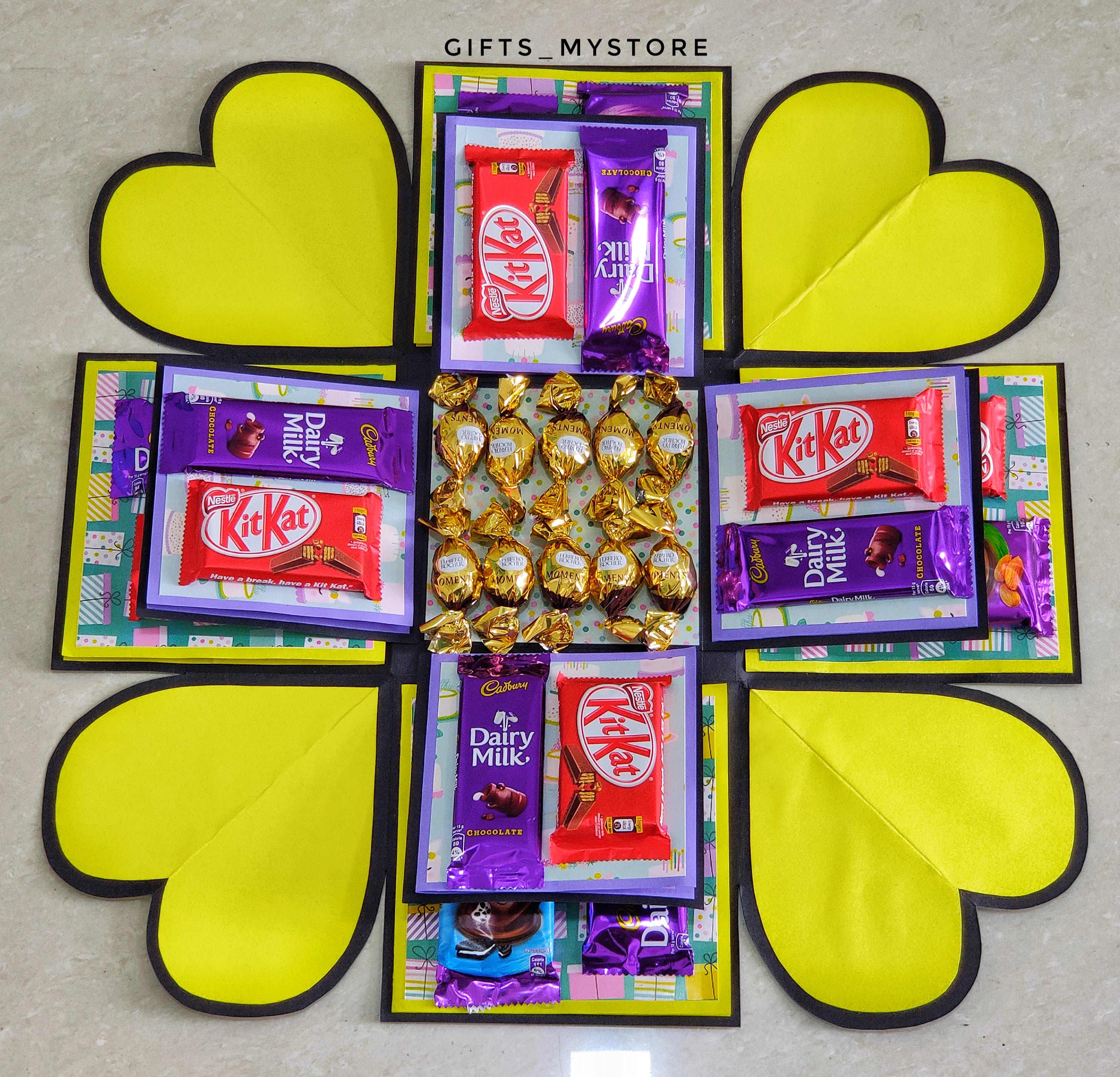 CEB WITH POP UP CARDS (2 LAYERS)_OPTIONS_DAIRY MILK + KITKAT + DAIRY MILK SILK + DAIRY MILK FLAVOURED + FERRERO ROCHER